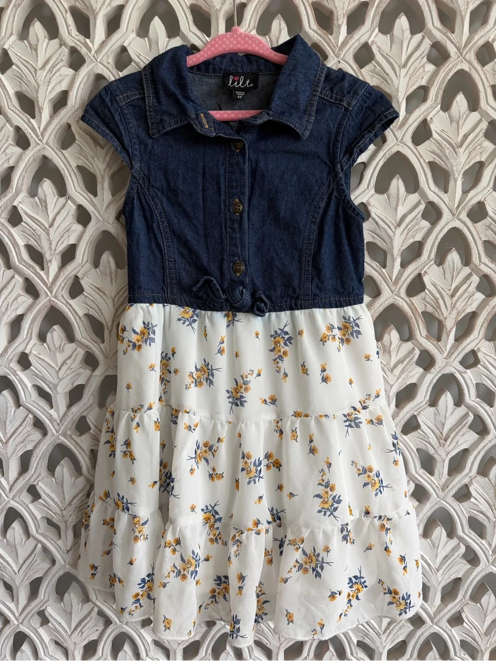 Lilt Girls Denim and Floral Tiered Dress Size 5T